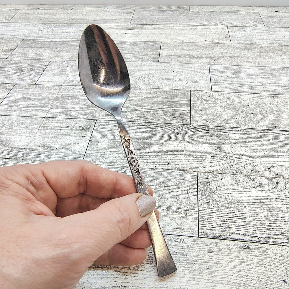 Vintage EKCO Eterna Cantina Spoon Stainless Steel Floral Handle Flatware